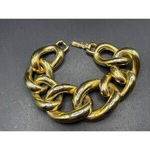 Vintage GIVENCHY Signed Runway Chunky Thick Link Gold Chain Bracelet 6.5"